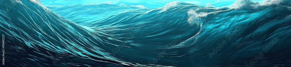 Poster a dynamic depiction of ocean waves, showcasing movement and depth in vibrant blue tones.