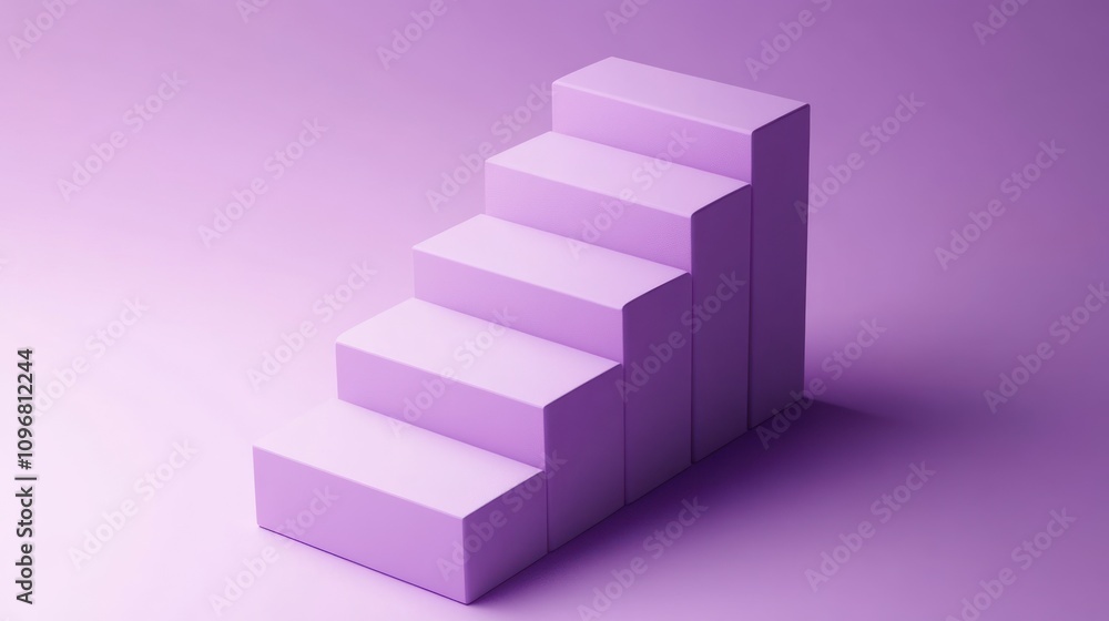 Poster a minimalist purple staircase with five steps, emphasizing simplicity and design.