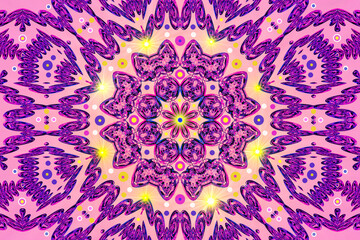 Mandala con flor morada, luz y forma mágica