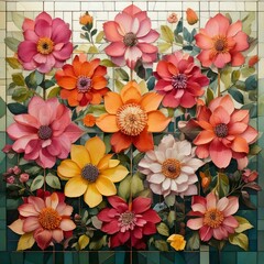 Fototapeta premium Geometric Grid of Simple Flowers 
