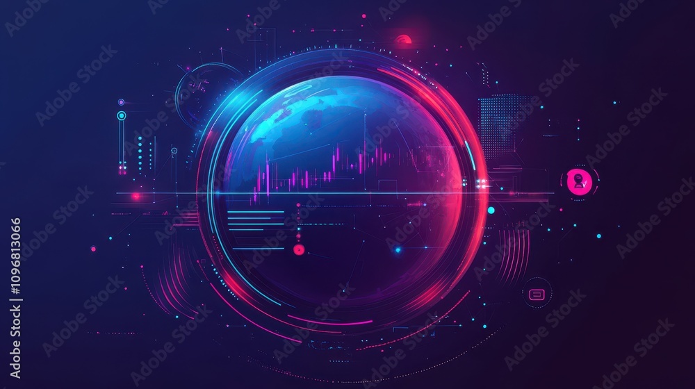 Poster a colorful, abstract image of a planet with a blue and red circle in the center