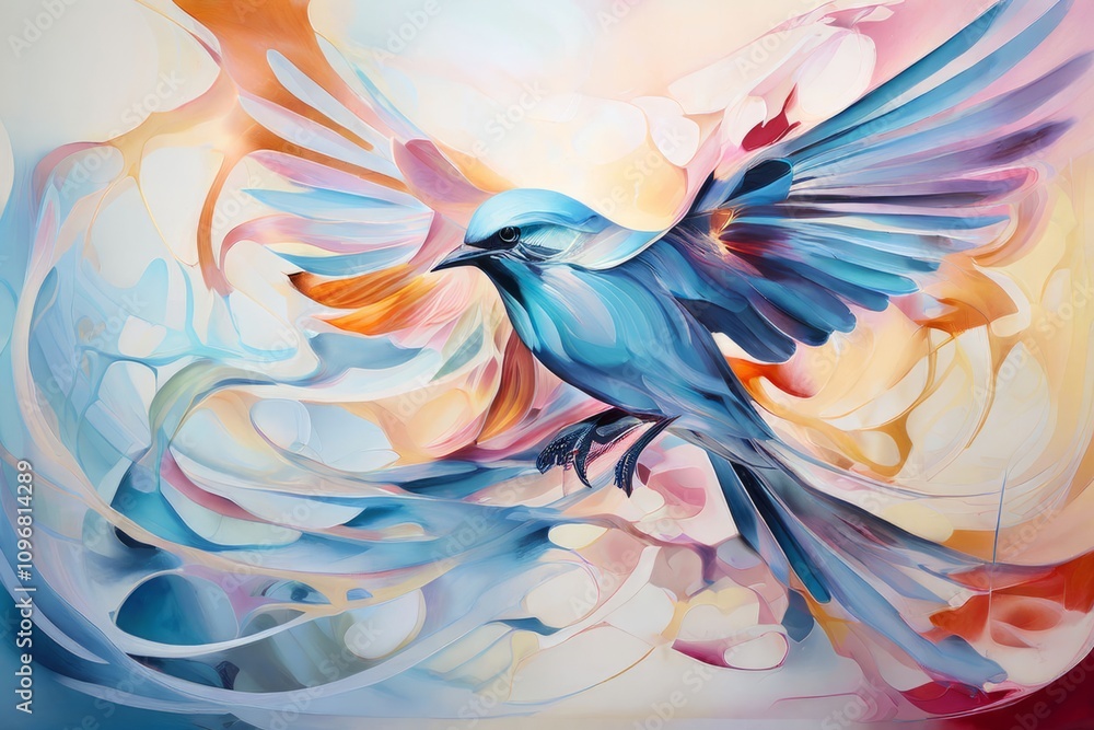 Poster transcendence soaring birds rendered in abstract forms with flow