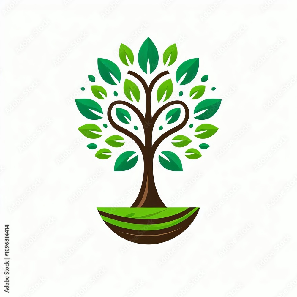 Poster tree green with a brown trunk shaped like a stylized tree with l