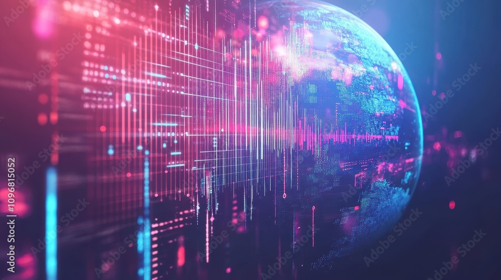 Poster a computer generated image of a planet with a blue and red background