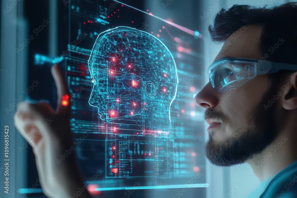 Aufkleber scientist training ai model progress innovation close up research lab ethereal composite