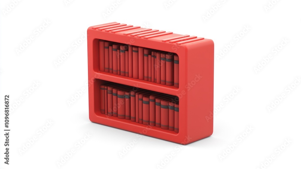 Aufkleber A red bookshelf with two tiers filled with books, designed for storage and display.