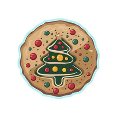 Decorated Cookie with the Christmas tree design illustration white background.