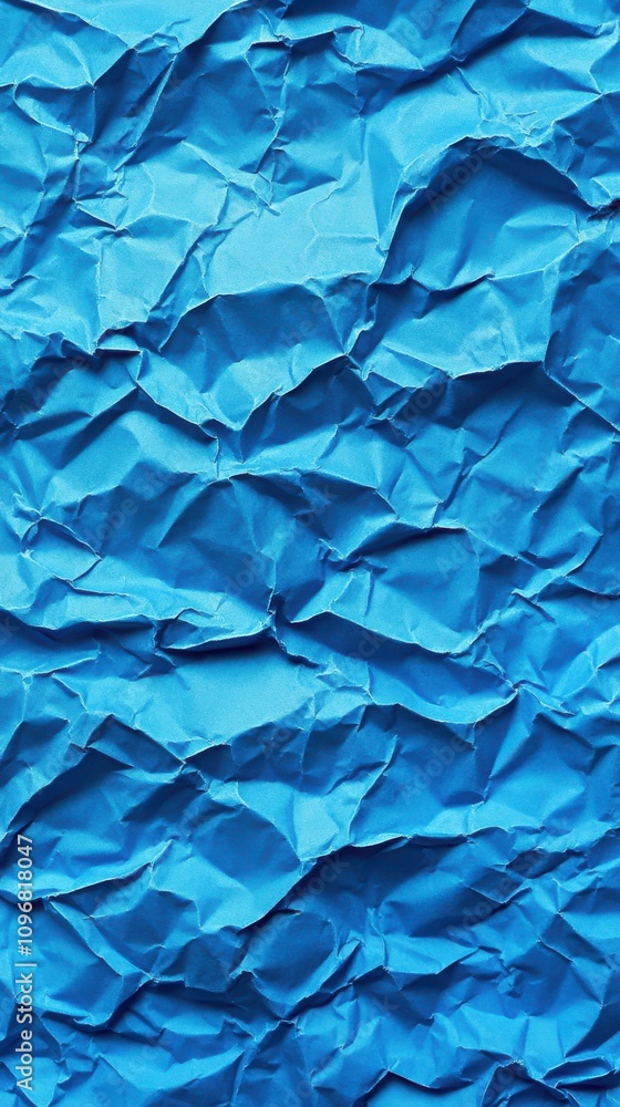 Poster textured blue crumpled paper creating a dynamic visual effect.