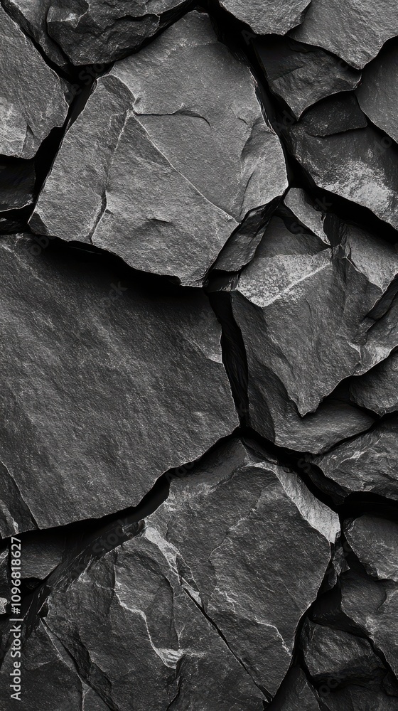 Poster textured dark gray slate rock formation with sharp edges and natural patterns.