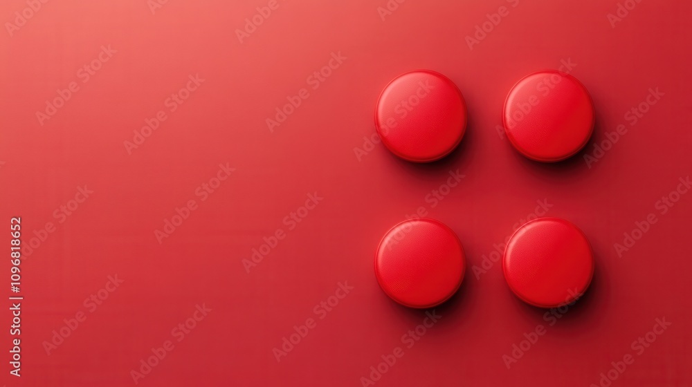 Poster a minimalist image featuring four red circular shapes arranged on a vibrant red background, creating