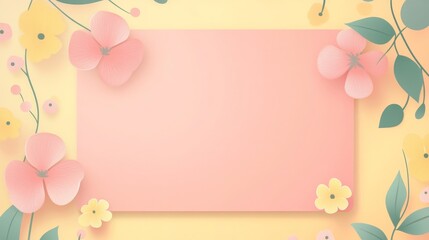 A pink and yellow background with flowers and leaves