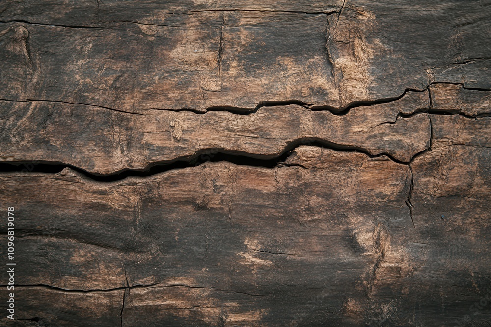 Poster a textured close-up of weathered wood with visible cracks, showcasing natural patterns and earthy to