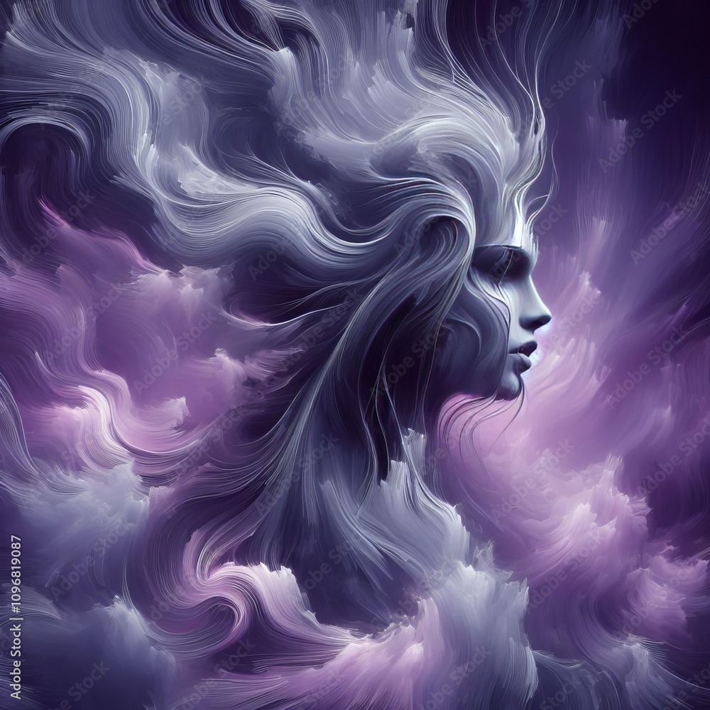 Poster wraith like strands of lilac hover as if the paint is a ghostly