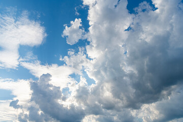 blue sky with a clouds. Clear blue sky panoramic background with small white clouds. Partly cloudy....