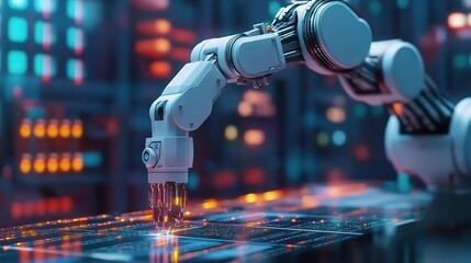 Advanced Robotic Arm System in Action for High-Tech Welding Operations Showcasing Precision and Innovation in Automated Manufacturing Environments