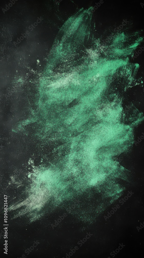 Poster a vibrant splash of green powder against a dark backdrop, creating an artistic and dynamic visual ef