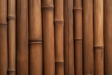 A close-up view of a textured bamboo wall, showcasing the natural patterns and warm brown tones of...