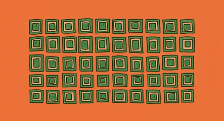 Green Square pattern hand drawn design on Orange background illustration