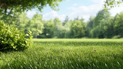 Obraz premium A serene background featuring a lush, vibrant green landscape with soft, blurry foliage creating a charming ambiance