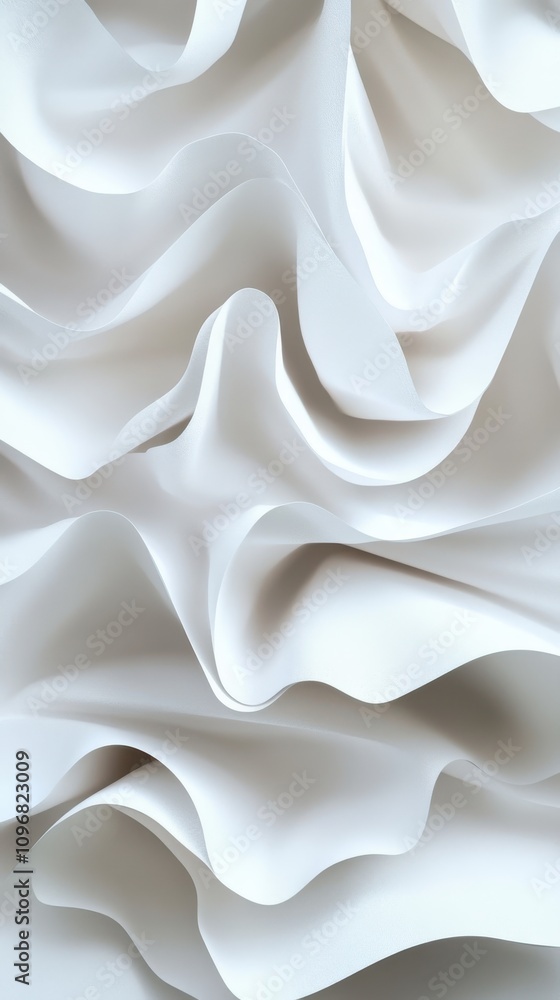 Poster abstract texture of flowing white fabric, creating soft waves and curves, evoking a sense of tranqui