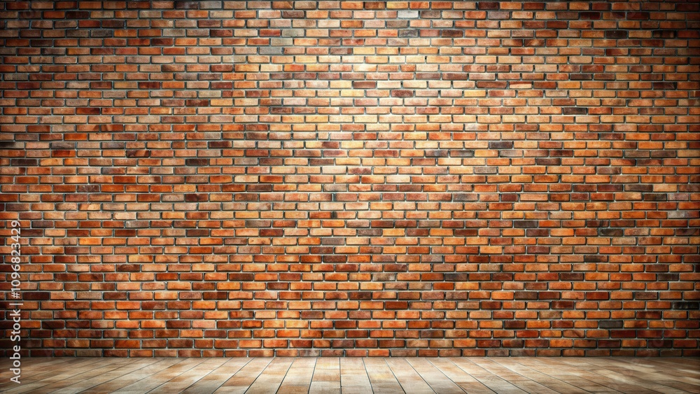 Aufkleber a rustic brick wall with a wooden floor, illuminated by soft light, creating a warm and inviting atm