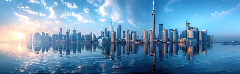 Fototapeta premium Toronto Skyline at Sunrise with Reflections in the Water