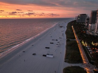 Spectacular sunrise over Miami Beach with the Ocean and Buildings glowing