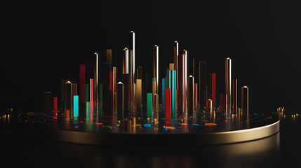 Obraz premium Abstract black background with Colorful charts and graphs with statistics to innovative analyze business potential and forecast future development of companies growth.