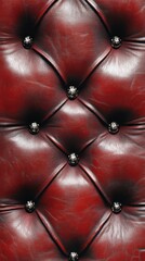 Naklejka premium Close-up of a luxurious, deep red leather chair with tufted detailing and shiny black buttons.