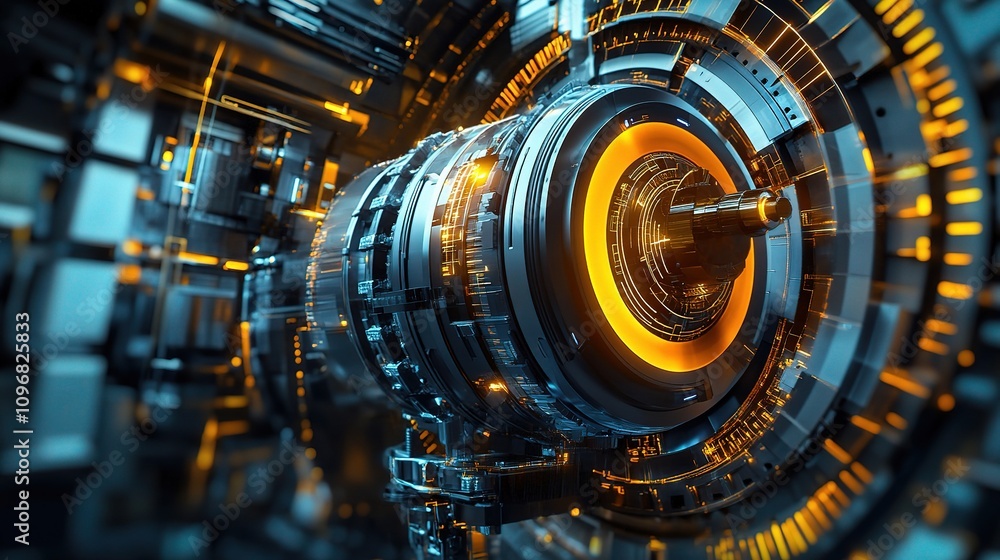 Poster futuristic engineering design featuring advanced technology systems with vibrant colors and intricat