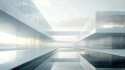 Obraz premium Serene Minimalist Modern Architecture by the Water