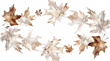 Fototapeta premium White Background Watercolor Leaf Frame - a delicate and artistic design. The soft watercolor leaves create an elegant and natural composition.