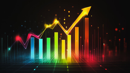 Abstract black background with Colorful charts and graphs with statistics to innovative analyze business potential and forecast future development of companies growth.