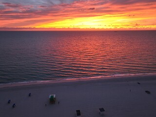 Spectacular sunrise over Miami Beach with the Ocean and Buildings glowing