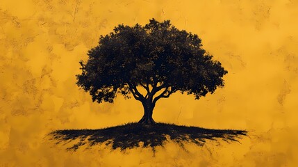 Retro abstract minimalist tree illustration poster background