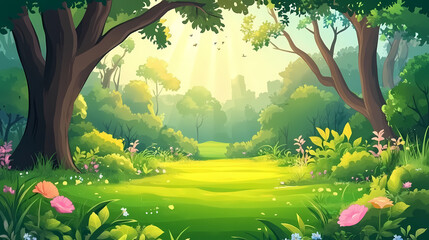 Fototapeta premium Enchanted forest landscape. Magical Forest Whispers. Illustration