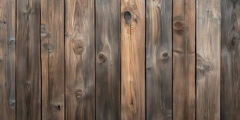 Fototapeta premium A rustic wooden wall with varying shades and textures, showcasing natural grain patterns and knots.