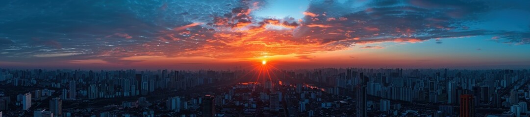 Cityscape at Sunset with Dramatic Clouds
