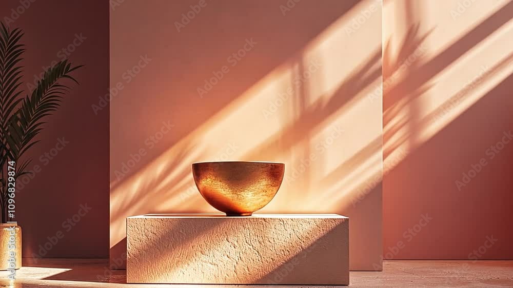 Aufkleber soft sunlight casts gentle shadows across a smooth surface, highlighting a bronze bowl positioned el