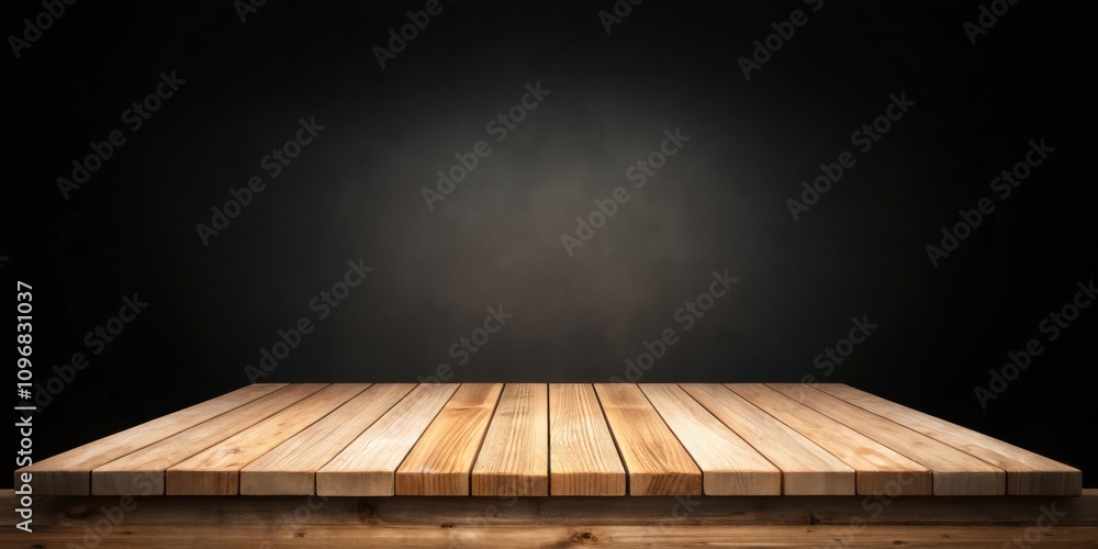 Poster a simple wooden tabletop with a black background, ideal for showcasing products or displaying artwor