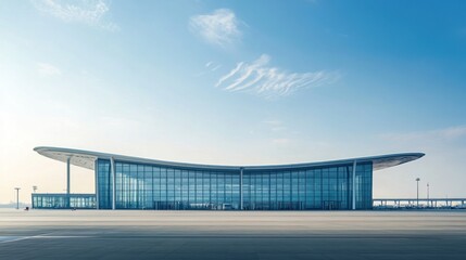 Modern Airport Terminal Architecture: Sleek Design under a Clear Sky