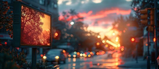 Sunset Reflections in a City Billboard