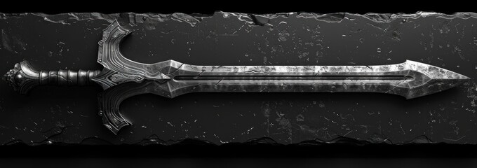 An Ancient, Ornate Sword Resting on a Rough Stone Surface