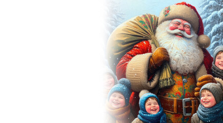 illustration painting of happiness santa claus celebrating christmas wit the children