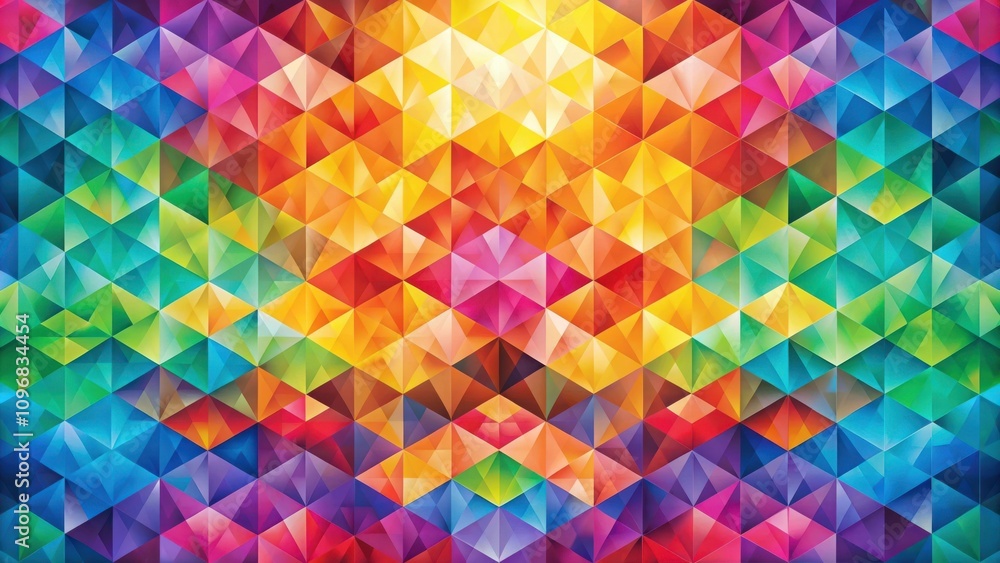 Leinwandbilder A mesmerizing pattern of vibrant, iridescent triangles arranged in a hexagonal grid, creating a kaleidoscopic display of color and light