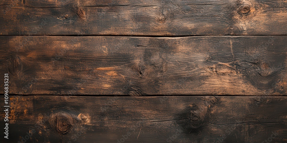 Poster a rustic wooden surface featuring dark brown planks with visible grain patterns and weathered textur