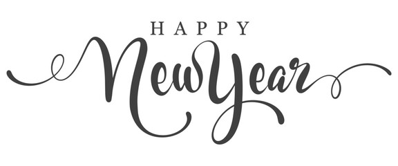 Handwritten textured brush ink lettering of Happy New Year on transparent background. Vector eps
