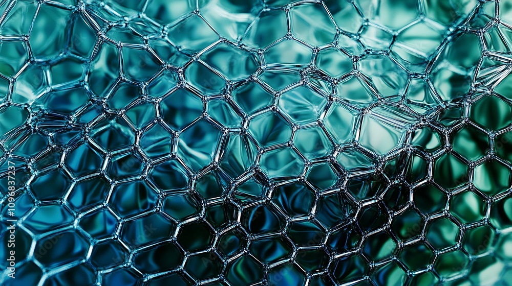 Poster abstract hexagonal grid background with blue and green lines