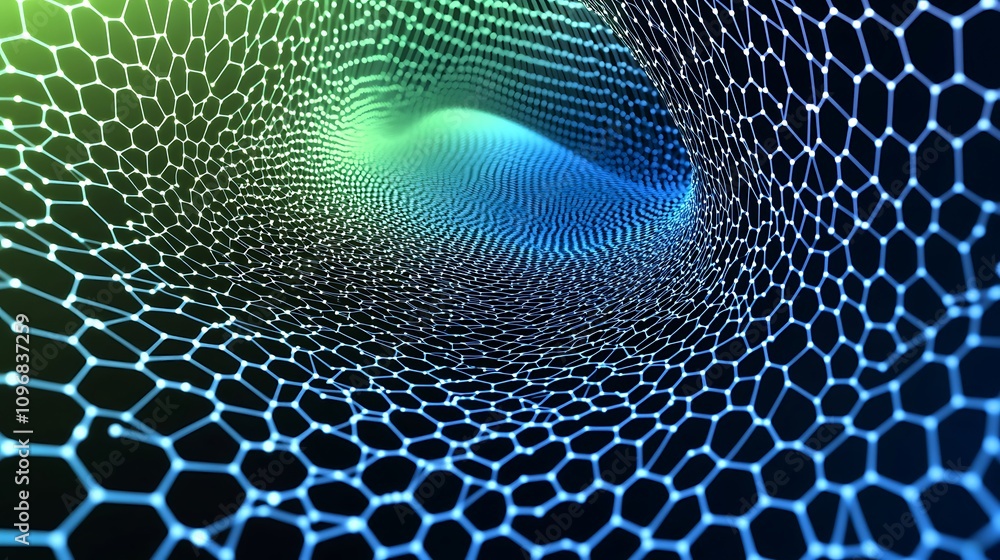 Aufkleber abstract hexagonal grid background with blue and green lines