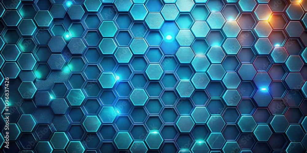 Leinwandbilder abstract geometric pattern of interlocking hexagons with neon lights